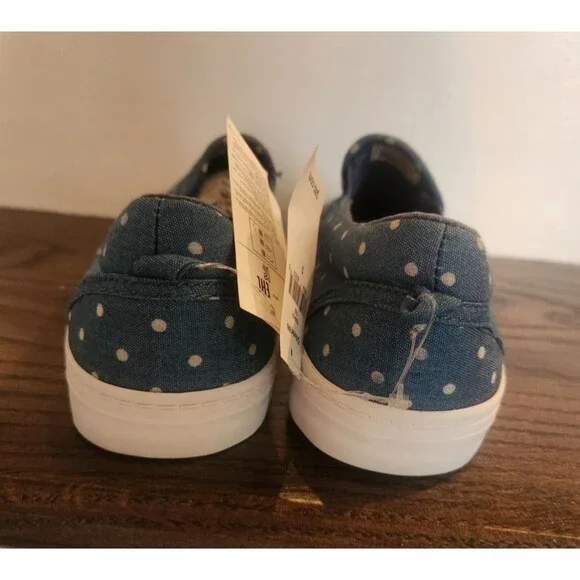NEW- 2 Pair Lot-GAP Kids Girls Slip-on Sneakers Blue Denim Polka Dot Print-5 & 3 - Picture 7 of 16